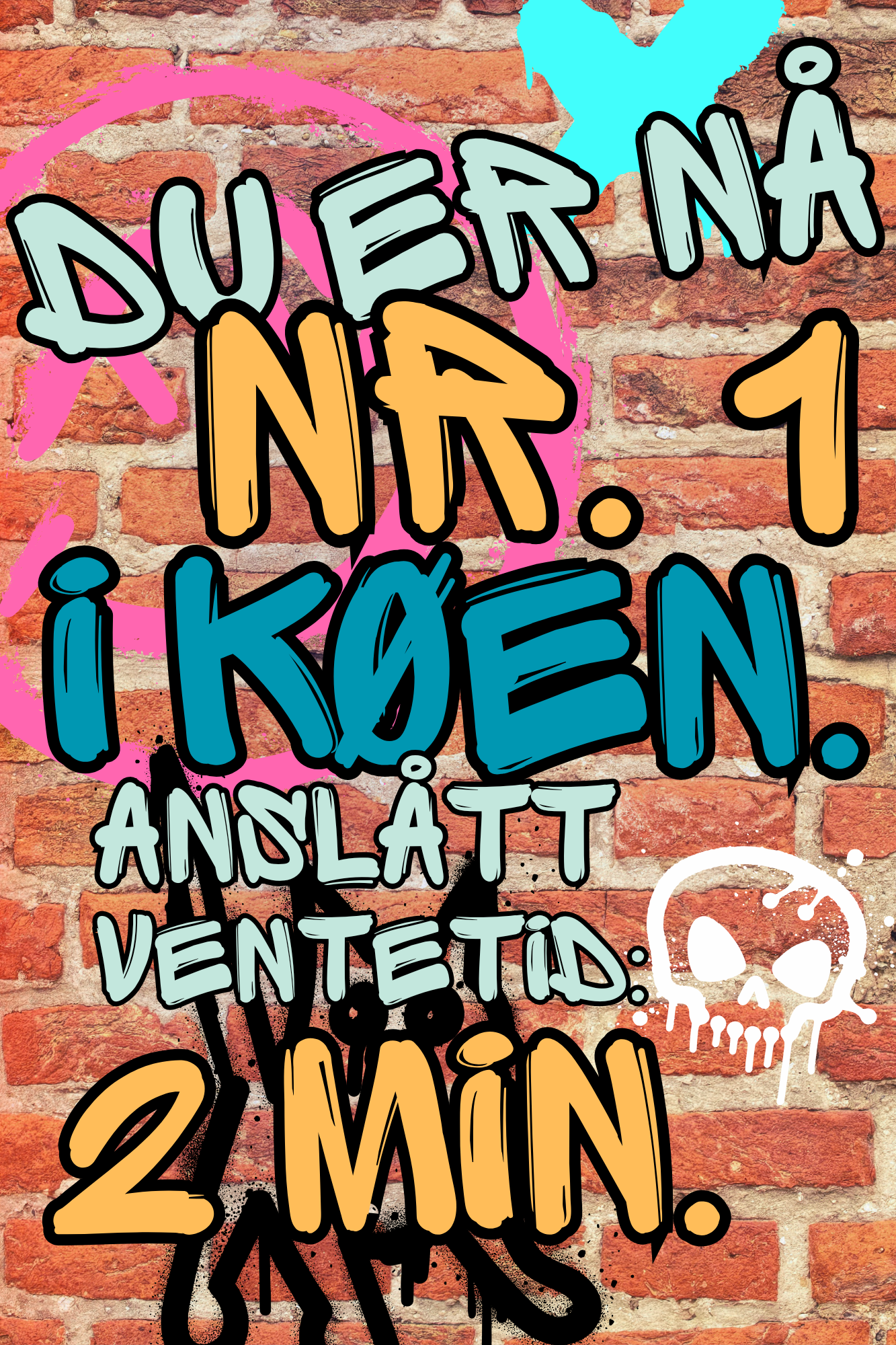 Du er nå nr. 1 i køen. Anslått ventetid: 2 min.